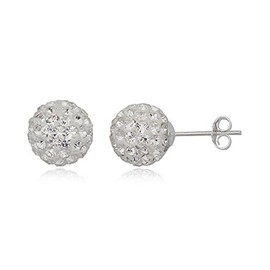 10MM WOMENS Sparkly Disco Ball Sterling Silver Stud Earrings - WHITE CRYSTAL