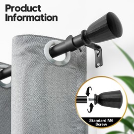 Enruiming Black Curtain Rods for Window 72 to 144 Inches (6-12ft),1 Inch Adjustable Telescoping Curtain Rod, Heavy Duty Decorative Window Drapery Rods Set with Brackets for Bedroom, Living Room