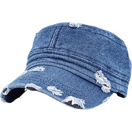Funky Junque Distressed Military Style Army Cadet Hat - Dark Denim