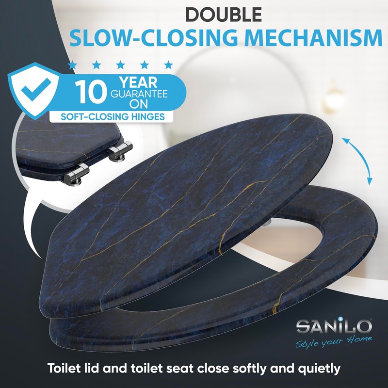 Sanilo Soft Close Toilet Seat ELONGATED, Quiet and Slow Close