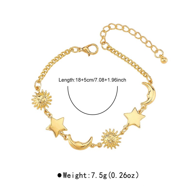 Gold Sun Moon Star Link Bracelet for Women Dainty Gold