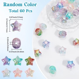 SUNNYCLUE 1 Box Mit 60 Stern Charm Perlen Acryl Stern Perlen Süß Transparent Bunt Mit Krakelee Farbverlauf Acryl Abstandshalter Für Schmuckherstellung DIY Bastelbedarf Armbänder Ornamente Windspiele S