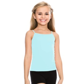 Kurve Girl’s Sleeveless Tank Top – Stretch Undershirts Cami Camisole, Dance, Yoga, Gymnastics Class, UV Protective Fabric, Rated UPF 50+ (Made in USA), Baby Blue, Age 4-6