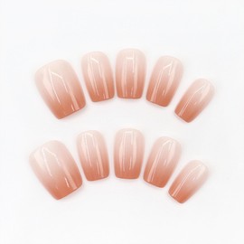 30 Pcs Gradient Pink Coffin Press on Nails Medium Fake Nails, Reusable Glue on Nails Short Ballerina Nails Press ons, French Acrylic False Nails Full Cover Artificial Fingernails for Women