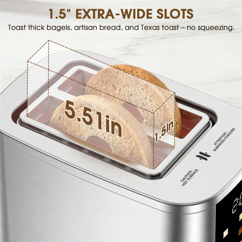 Foyoconven 2 Slice Toaster with Touch Screen, 1.5" Extra Wide