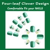 Four-leaf Clover French Fake Nails,2025 St. Patrick's Day Four-leaf Clover