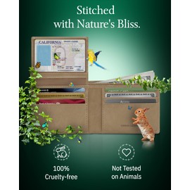 Access Denied Vegan Leather Bifold Wallets For Men - Cruelty Free Non Leather Mens Wallet With ID Window RFID Gifts For Him Taupe