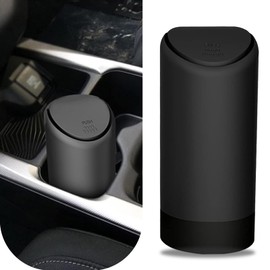 leediga 1 PC Car Trash Can with Lid, 6.29" x 2.55" Portable Trash Can, Waterproof Mini Storage Box, Multifunctional Vehicle Decoration, Universal for Most Cars, SUVs, Trucks, Vans (Black)