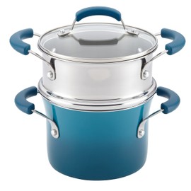 Rachael Ray Brights Sauce Pot/Saucepot with Steamer Insert, 3 Quart, Marine Blue Gradient