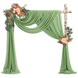 Wedding Arch Draping Fabric,4 Panels 28" x19ft Sage Green Wedding Arch Drapes for Ceremony Chiffon Fabric Drapes Arbor Drapery Wedding Arch Decorations for Reception Sheer Backdrop Curtains for Party