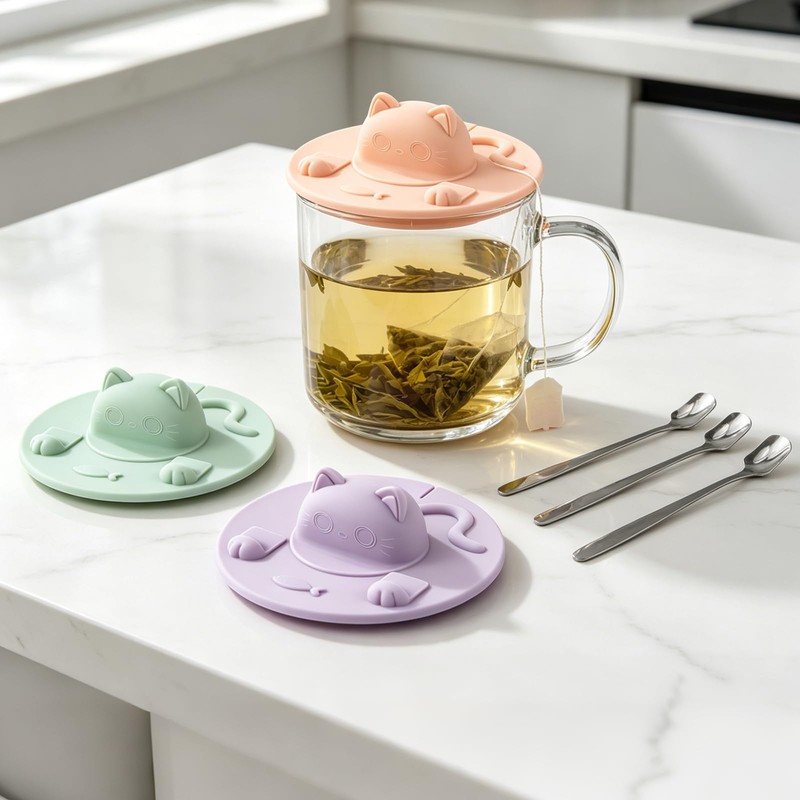 3 Pcs Cute Cat Silicone Tea Bag Squeezer, 4.13 Inch