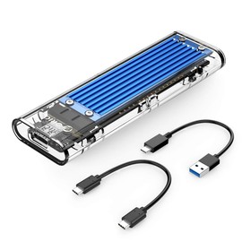 ORICO M.2 SSD External Case, 10 Gbps, M.2 SSD Case, Aluminum Plate Included, Transparent NVMe Case, No Tools Required, Supports UASP Trim, Heat Transfer Rubber Included, USB 3.2 Gen2 Connection,