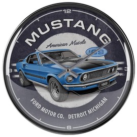 Nostalgic-Art Retro Wall Clock, Ø 12.2", Ford Mustang – 1969 Mach 1 Blue – Gift idea for Ford Fans, Large kitchenclock, Vintage Design