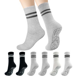 HYCLES Yoga Socks Non-Slip Socks 3 Pairs Stopper Socks for Women Non-Slip Grip Socks for Yoga, Pilates, Dance, Barefoot, Trampoline, Home, Hospital, 01# Black*1+White*1+Light Grey*1