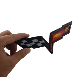 2Pcs C6 Corvette Emblem 2005-2013 Front Hood Rear Crossed Flags Badge Sticker Replacement for Corvette Black Red