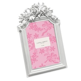 Laura Ashley 4x6 White Rosette Crown Picture Frame With Easel & Hook, Tabletop & Wall Display, Decorative Floral Design Home Décor, Art, Photo Gallery (4x6, White)