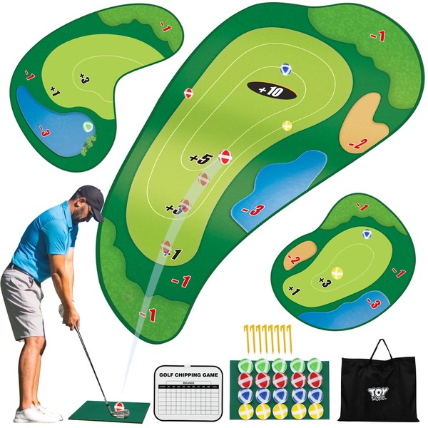 TOY Life 3 Pack Chipping Golf Practice Mats Golf Training Mat Indoor Outdoor Games Adults Kid Outdoor Play Equipment Stick Chip Game Indoor Golf Set Backyard Games Golf Hitting Mat (No Club Included)