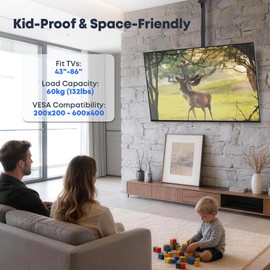 IMtKotW TV Ceiling Mount for Most 43-86 inch TV up to 132lbs, Adjustable Height Ceiling Mount TV Bracket with Swivel, Tilt, Fits Pitched/Vaulted Roof, Max VESA 600x400mm