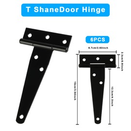 WangChaoJiu 6 Pcs T-Strap Hinges, Metal, Black, Powder Coated, Retro Style, Surface Mount, 6 Holes, 4 Inch