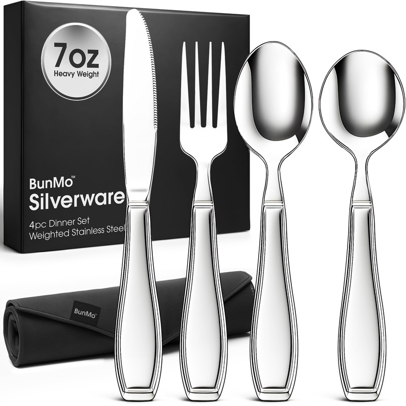 BUNMO Weighted Utensils for Hand Tremors – 4pc Adaptive Utensils