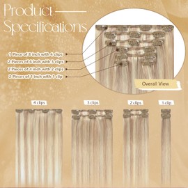 Hair Extensions Real Human Hair 22 Inches 115g Golden Blonde Highlights Real Hair Extensions Clip in Human Hair Straight Silky Human Hair Clip Ins #16/22 7pcs