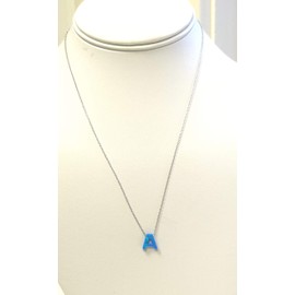 LaTisoro 925 Solid Sterling Silver Blue Opal Tiny Letter Initial "A" Pendant / Charm & 18 inch Cable Chain