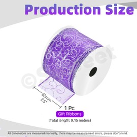 Swpeet 2-1/2 Inch × 10 Yard Purple Swirl Glitter Wired Band, Organza Sheer Ribbon with Gold Metallic Edge, Glitter Swirls Wired Band, Christmas Wired Ribbon for Tree Decoration Gifts Crafts