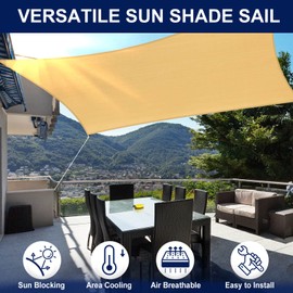 PureFit Rectangle Sun Shade Sails Outdoor 12 x 16 ft - Sun Protection Sunshades UV Block Shade Canopy, Patio Shades for Backyard, Deck and Lawn, Sand