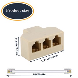 Phone Splitter Way Telephone Adapter RJ11 6P4C Female to Females for Landline and Fax -1Pack (3 Way)