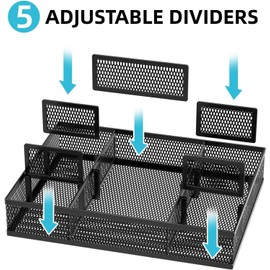 Marbrasse 2 Pack Desk Drawer Organizer, Mesh Drawer Organizer Tray with 8 Adjustable Compartments, Desk Organizers and Accessories, 5 Dividers Drawer for