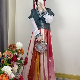 Women's Chinese Traditional Hanfu Costume Tang Dynasty Embroidery Ancient Dance Performance Wear (27# Red, L)