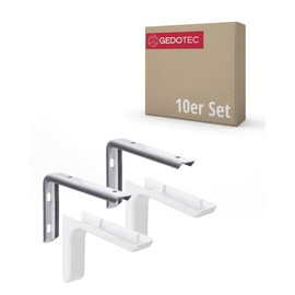 Gedotec Leon Shelf Brackets Metal | Pack of 10 | Shelf Bracket Angle Bracket with Depth: 12 cm | Load Capacity up to 20 kg | with Caps White Includes Mounting Material Shelf Bracket Wall