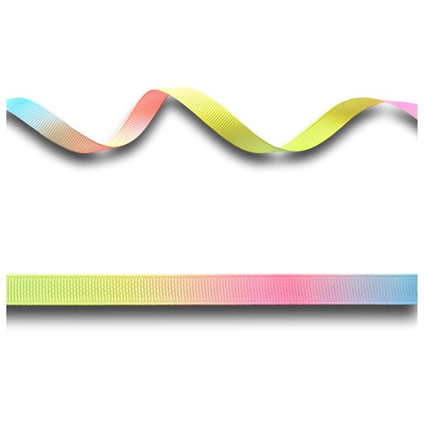 Pastel Rainbow Gradient Grosgrain Double Sided Ribbon 9-10mm 5 Yards
