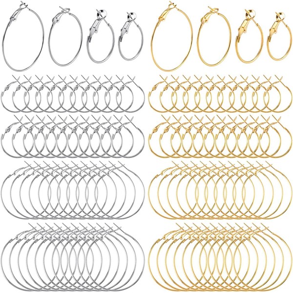 U-Vathing 96Pcs Earring Hoops for Jewelry Making, Hypoallergenic Teardrop Round