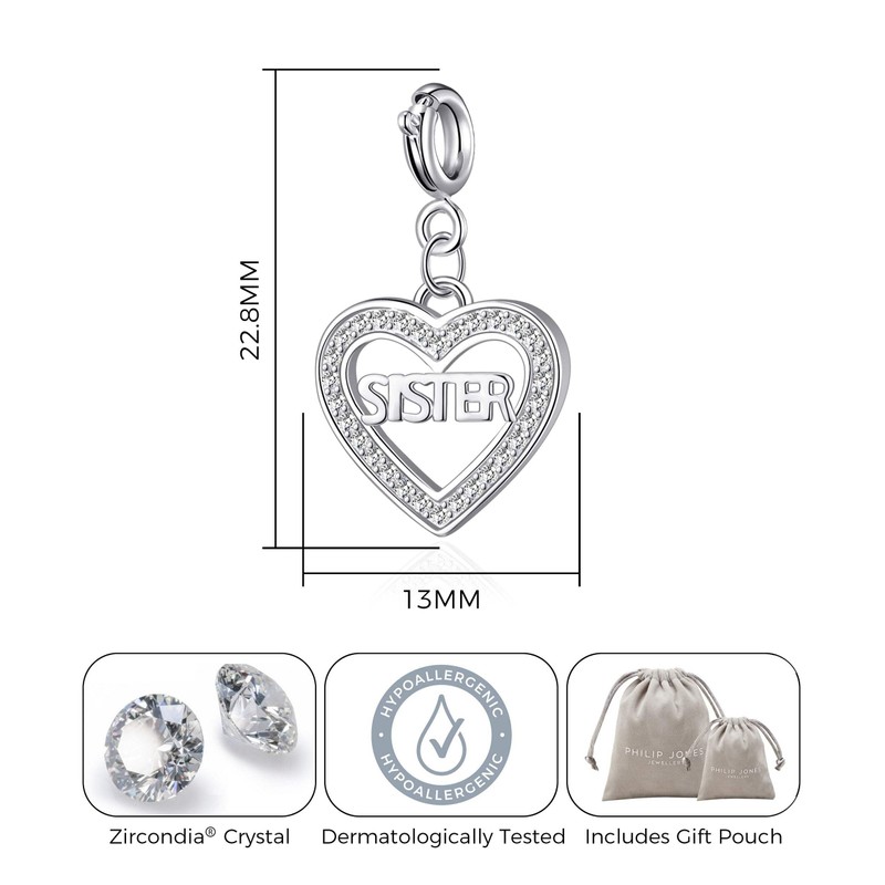 Philip Jones Sister Heart Charm Created with Zircondia® Crystals
