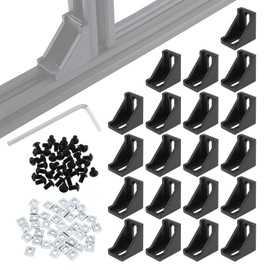 20 Sets 2020 Series Aluminum Extrusion Profile Corner Bracket, CLAHJQX T Slot Aluminium Extruded Profile Rail Accessories Kit with Black 90 Degree Right Angle Connector, M5 Drop in T Nuts Bolts
