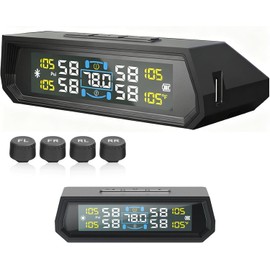 Sistema de Monitoreo de Presión de Neumáticos Inalámbrico,con 4 Sensor de Presion Llantas,Pantalla LCD en Tiempo Real, Modo de Suspensión Automática,Carga Solar y Tipo C,Monitoreo de Presión de Tpms