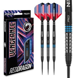 RED DRAGON Vengeance Blue 24 Gram Premium Tungsten Steeltip Darts Set with Flights and Stems