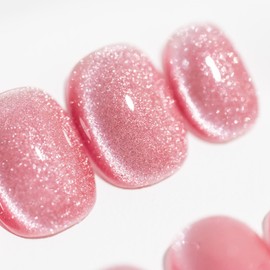 Sun&Beam Nails Handmade Press On Short Round with Fuchsia Pink Cat Eye Design Charm Cute False Nail Tips 10 Pcs (#98 XS)