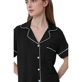 Joyaria Women's Short Summer Pyjamas Button Down Sleepwear V-Neck Short Sleeve Pjs Sets Leisure Suit, black