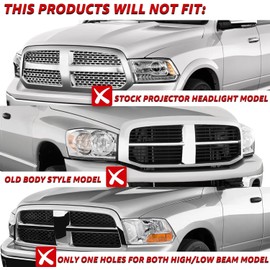 Headlights Assembly Compatible with 2009-2018 Dodge Ram 1500 2500 3500/2019-2022 Ram 1500 Classic Headlamp Replacement Black Housing Amber Reflector Passenger and Driver Side (Only for Quad Models)