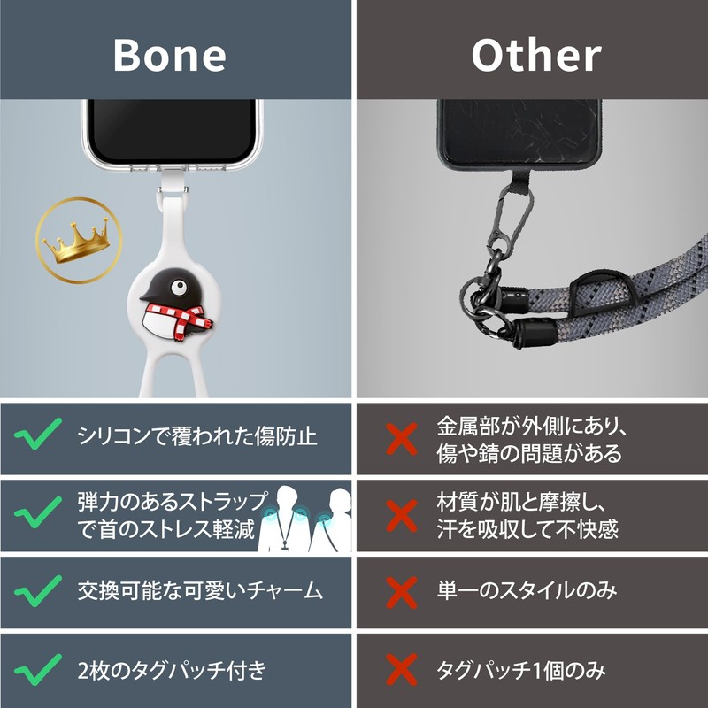 2024 Bone Strap Holder, Smartphone Strap Hole, Neck Strap, Washable,