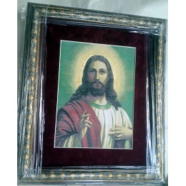 Christian Art, Framed Art work. WOVEN Tapestry Fabric ( Not Printed to paper )