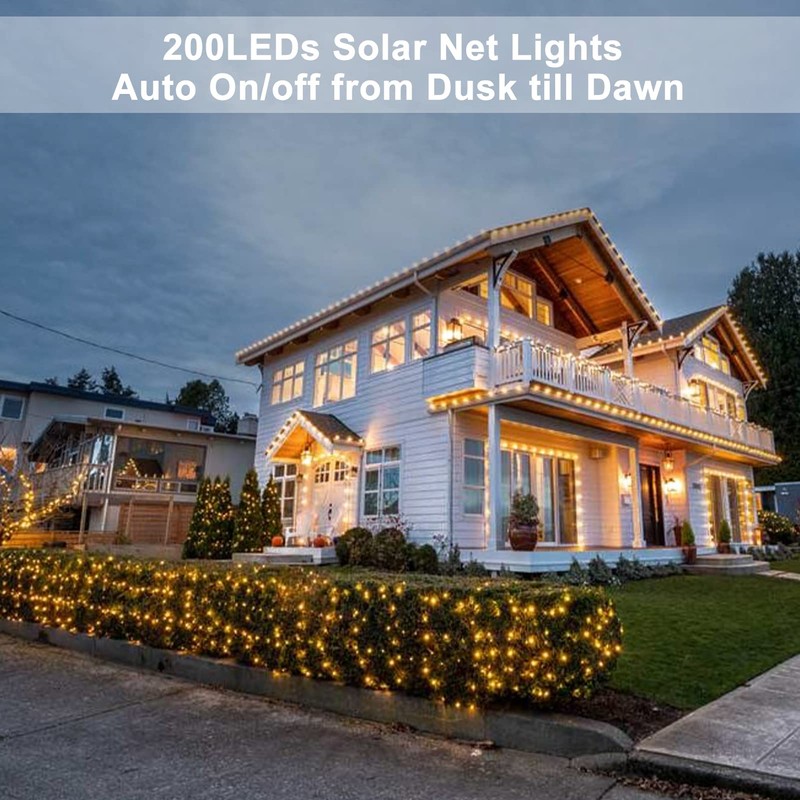 Solar LED Net Lights 9.8 x 6.6Ft, 200 LEDs Net
