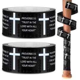 Pushglossy 2 Pcs Faith Cross Baseball Bat Grip Tapes 1.1mm Precut and Full Adhesive Softball Grip Tape,Non-Slip Baseball Bat Wrap Religious Cricket Batting Tape Replacement(Proverbs 3:5,Black)