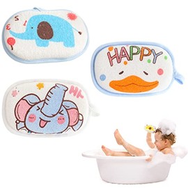 Esponja de baño para bebés, Set de 3 Almohadillas Exfoliantes de Esponja Vegetal, Esponja de Lufa Natural Material de Lufa, Algodón Natural Esponja de Baño para Bebés Espuma Suave Exfoliante Absorbente Hipoalergénico Mar Natural para Niños