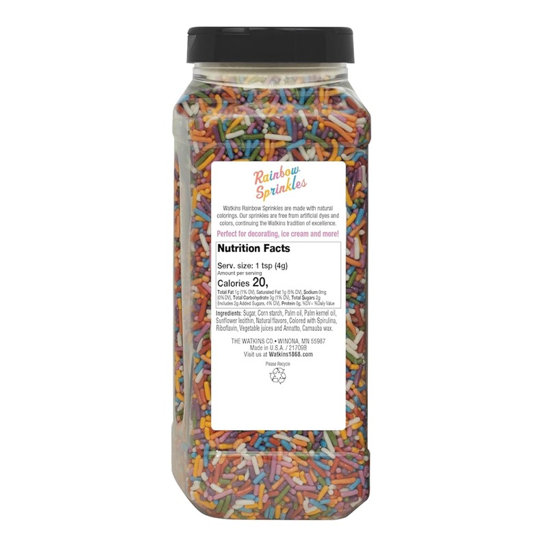 Watkins Rainbow Decorating Sprinkles, No Artificial Dyes, Perfect for Ice