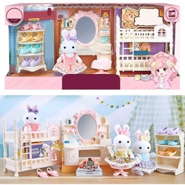 SQAQS Dollhouse, The Dollhouse, My Dream House, Multicoloured, House of Rabbits, House Dream Villa, Dollhouse Deluxe Room, The Furniture is Full Equipment, Gift for Children from 3 Years (Bedroom)