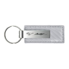 Au-TOMOTIVE GOLD Carbon Fiber Rectangular Leather Key Chain for Ford Mustang (White)