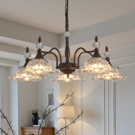 Sicddde Dining Chandelier Over Table 5 Light Brown Vintage Glass Chandelier